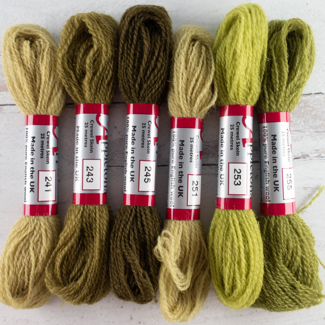 Appletons Crewel Weight Wool - Olive & Grass Greens