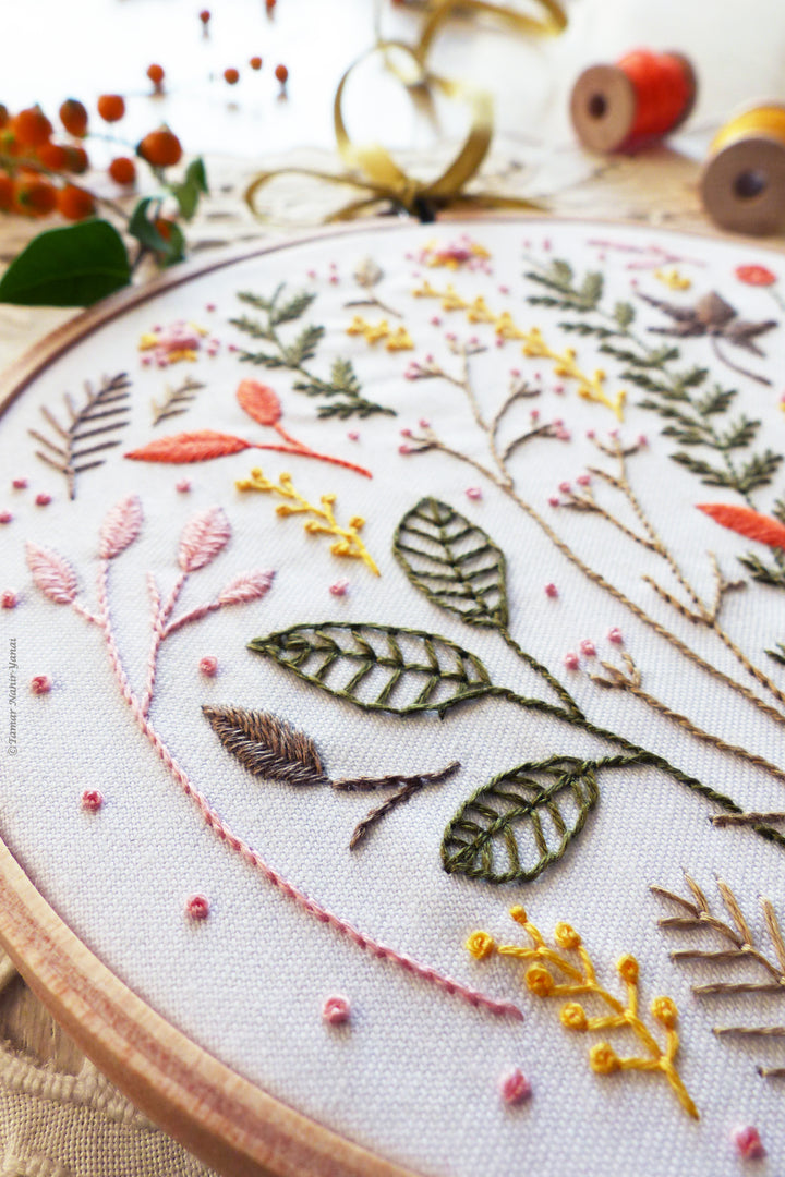 Embroidery Kit : 6" Autumn Leaves by Tamar Nahir Embroidery Kit - Snuggly Monkey
