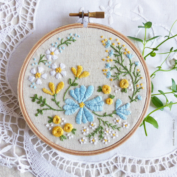 Embroidery Kit : 4" Blossoming Garden by Tamar Nahir Embroidery Kit - Snuggly Monkey
