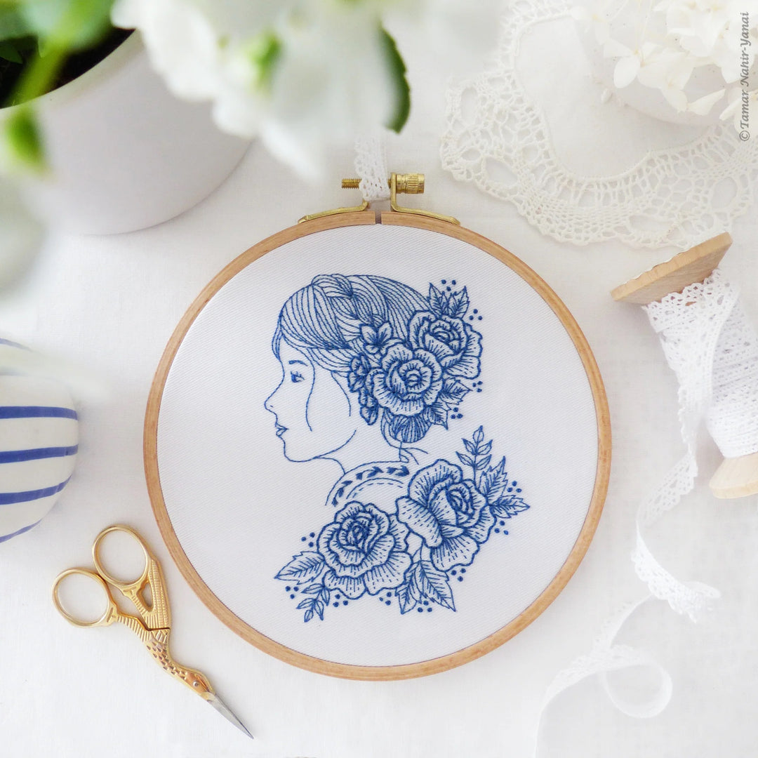 Blue Rose Lady Embroidery Kit