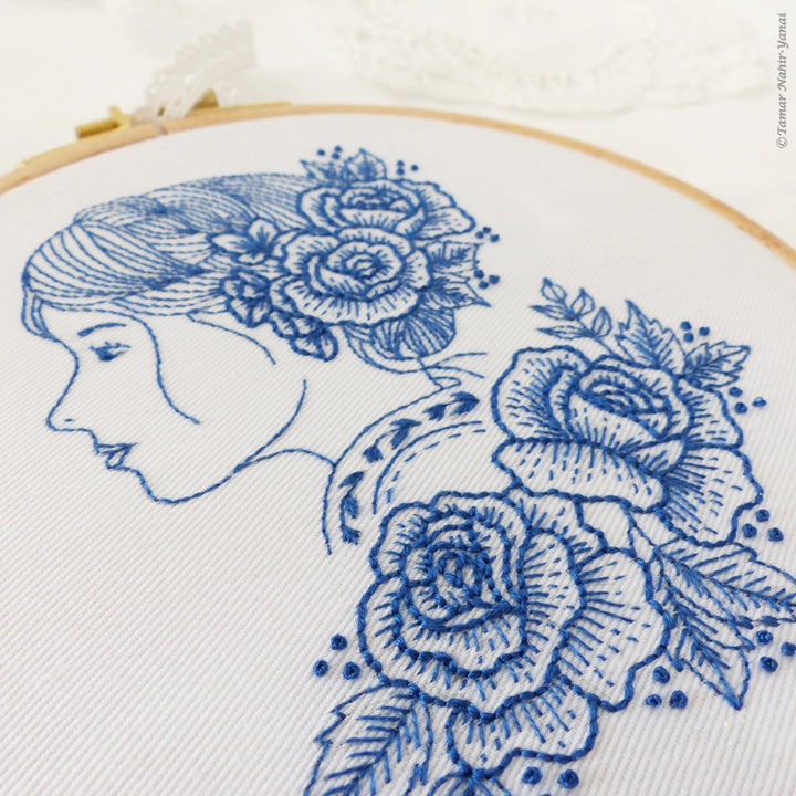 Blue Rose Lady Embroidery Kit