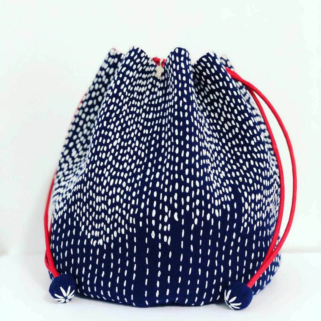 Blue and White Sashiko Drawstring Pouch Pattern