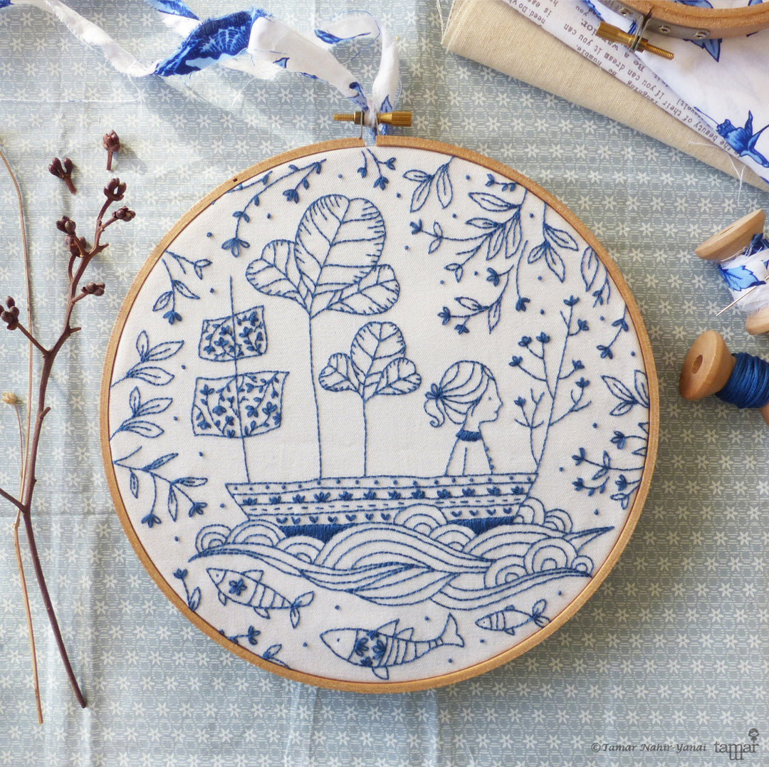 Embroidery Kit : 8" Blue Ocean by Tamar Nahir Embroidery Kit - Snuggly Monkey