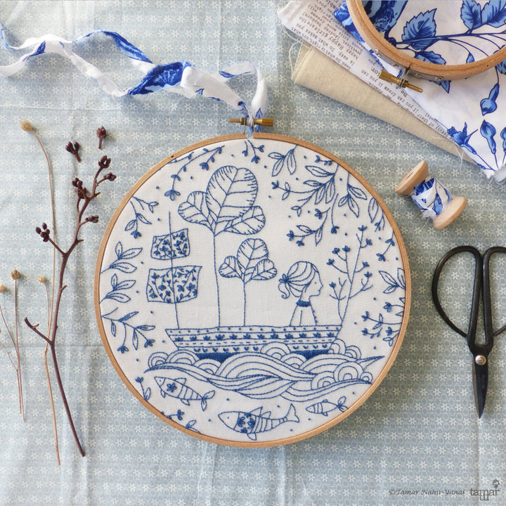 Embroidery Kit : 8" Blue Ocean by Tamar Nahir Embroidery Kit - Snuggly Monkey