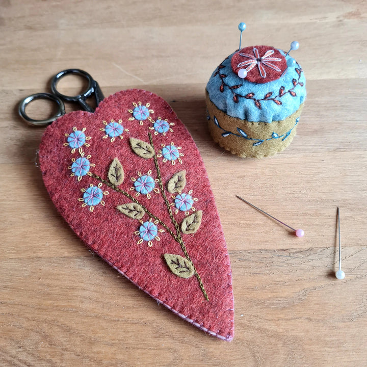 Embroidered Scissors Pouch and Mini Pin Cushion Felt Craft Kit