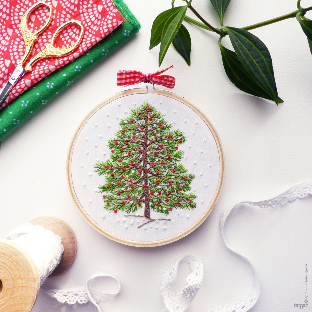 Christmas Embroidery Kit : 4" Christmas Tree by Tamar Nahir Embroidery Kit - Snuggly Monkey