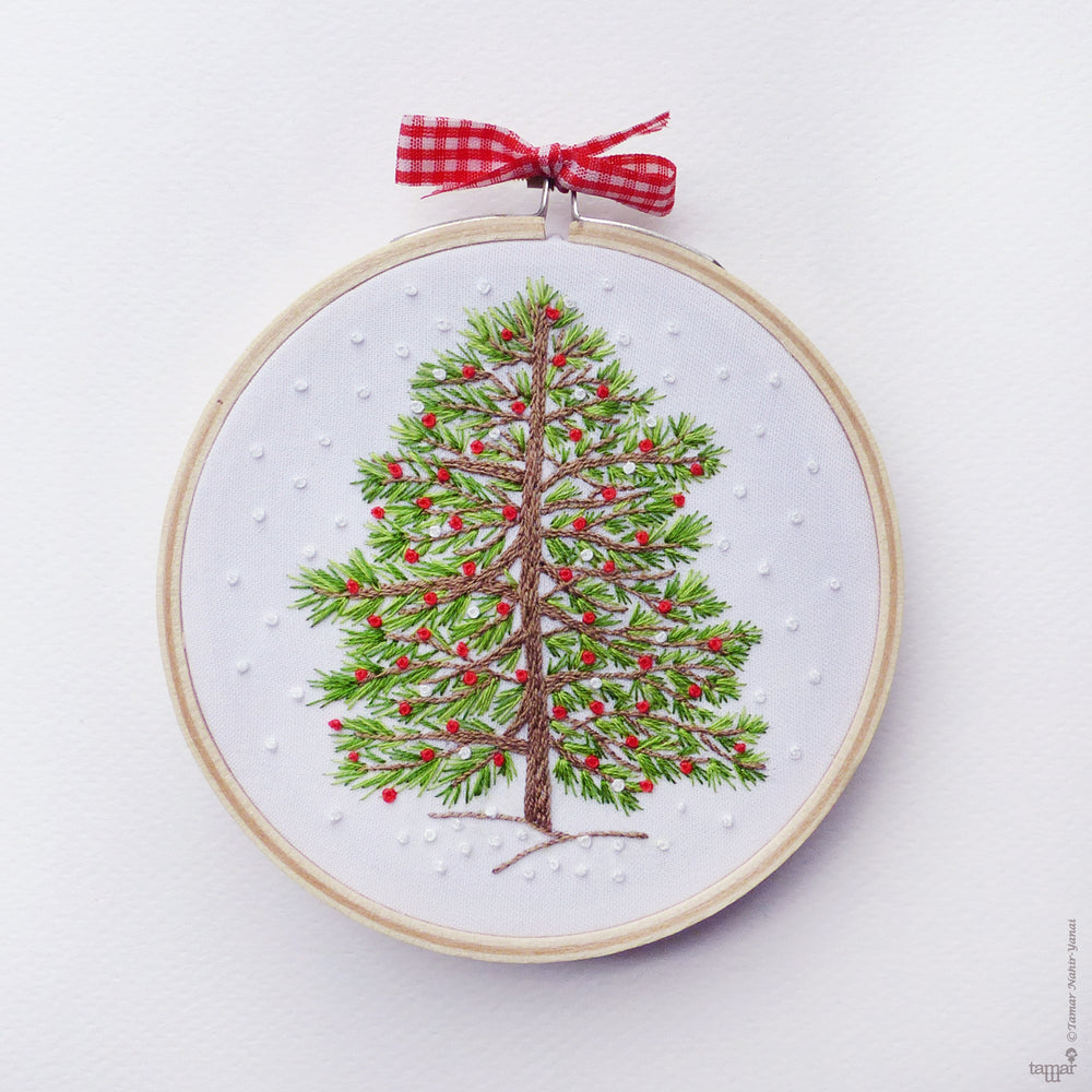 Christmas Embroidery Kit : 4" Christmas Tree by Tamar Nahir Embroidery Kit - Snuggly Monkey