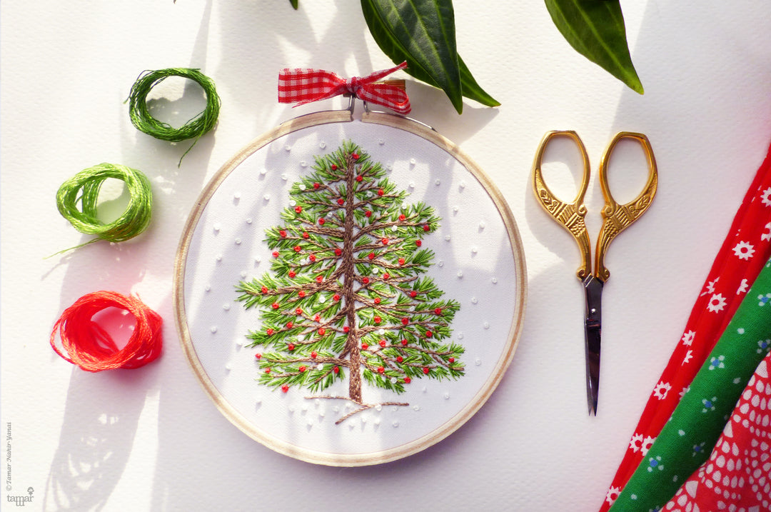 Christmas Embroidery Kit : 4" Christmas Tree by Tamar Nahir Embroidery Kit - Snuggly Monkey