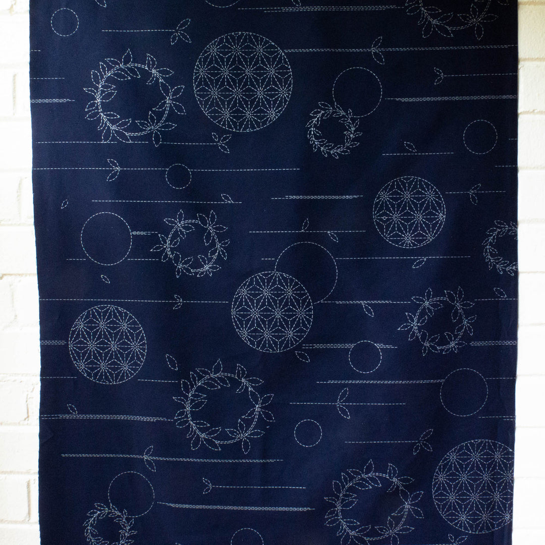 Large Sashiko Panel - Circle Wreaths