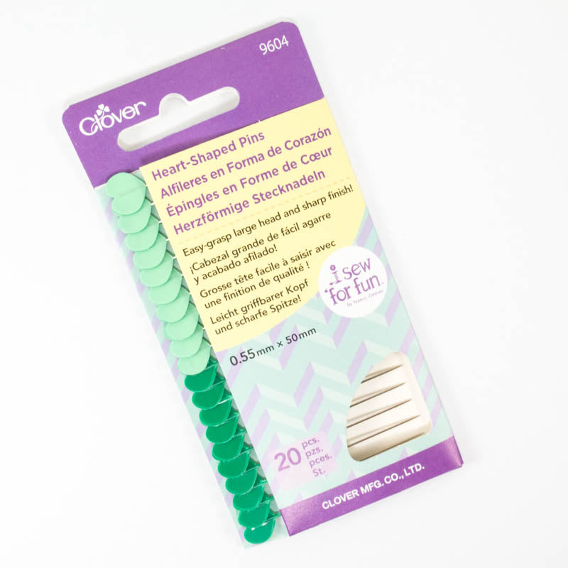 Green Heart Shaped Sewing Pins Notions - Snuggly Monkey