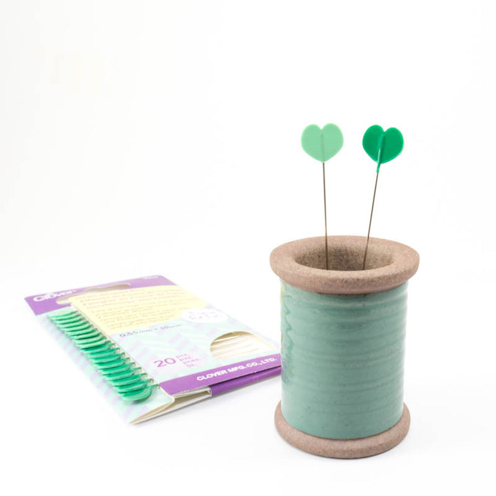 Green Heart Shaped Sewing Pins Notions - Snuggly Monkey