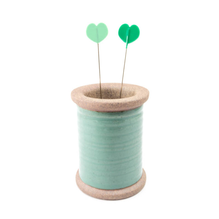 Green Heart Shaped Sewing Pins Notions - Snuggly Monkey