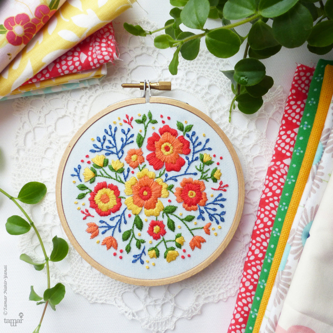 Embroidery Kit : 4" Colorful Flowers by Tamar Nahir Embroidery Kit - Snuggly Monkey