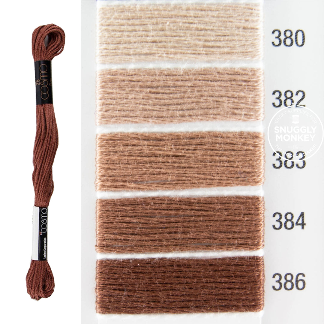 Cosmo Embroidery Floss - Brown (No. 380-386)