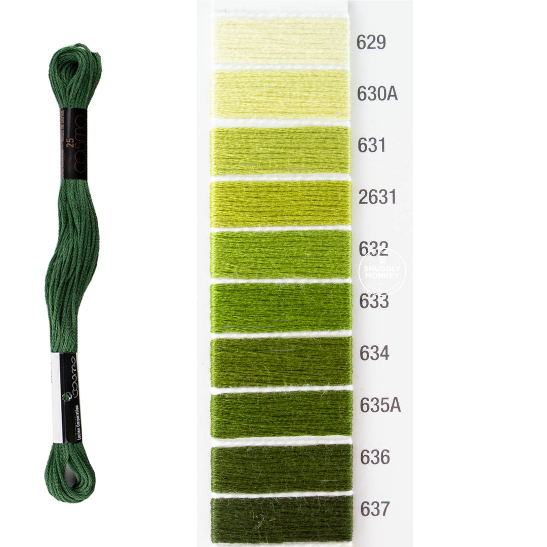Cosmo Embroidery Floss - Green (No. 629-637)