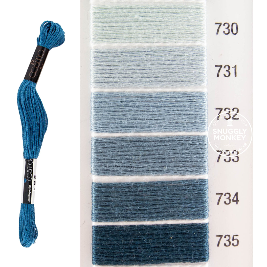 Cosmo Embroidery Floss - Blue (No. 730-735)