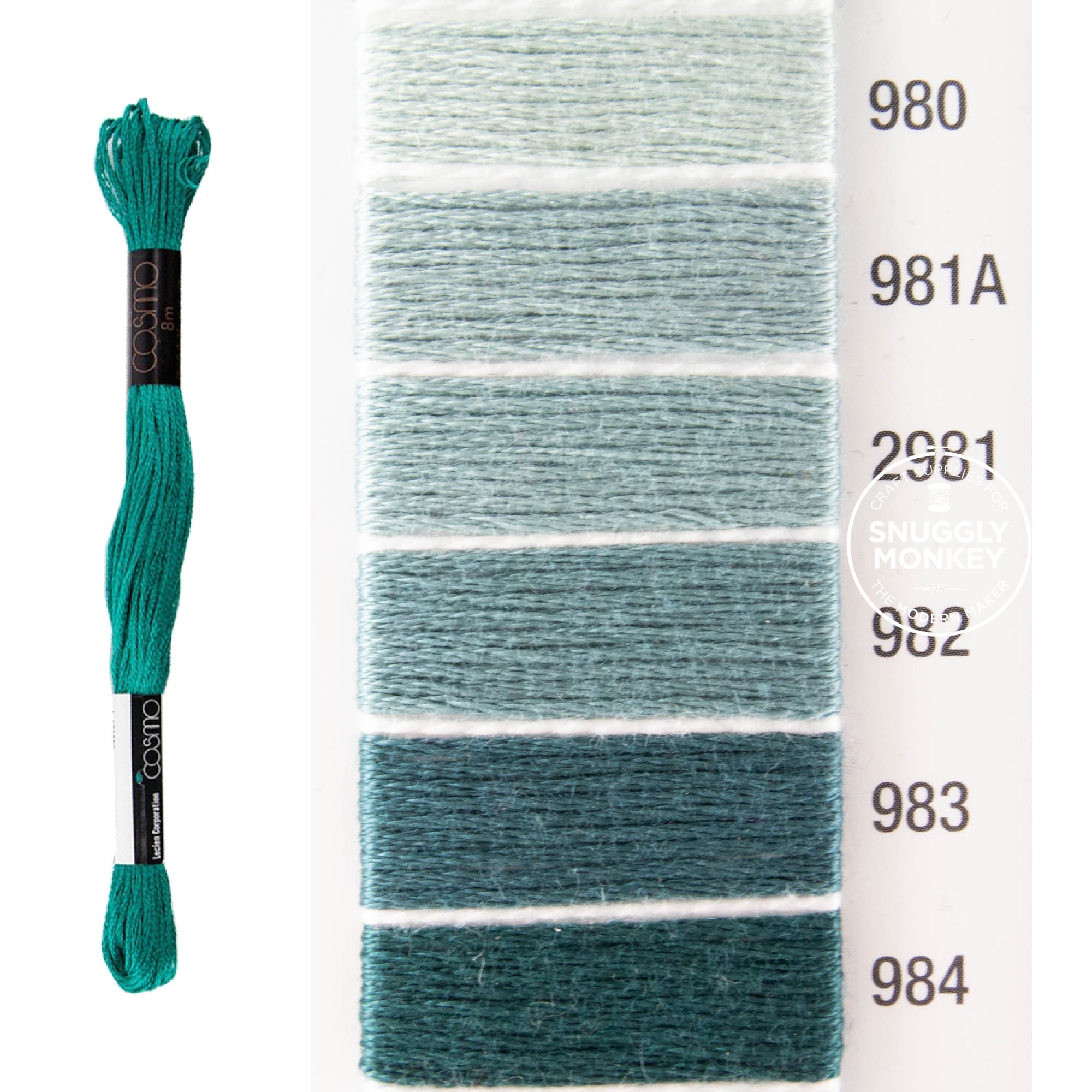Cosmo Thread Color 982 Cosmo Embroidery Floss - Cyan (No. 980-984) – Snuggly Monkey