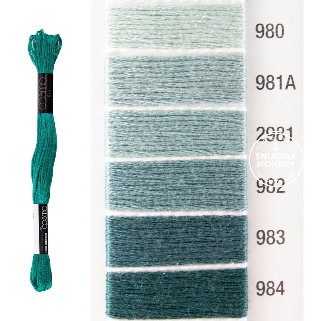 Cosmo Embroidery Floss - Cyan (No. 980-984)