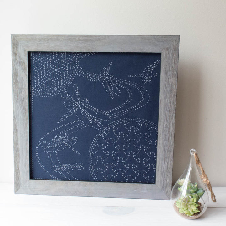 Dragonflies Sashiko Embroidery Sampler (Navy) Sashiko - Snuggly Monkey