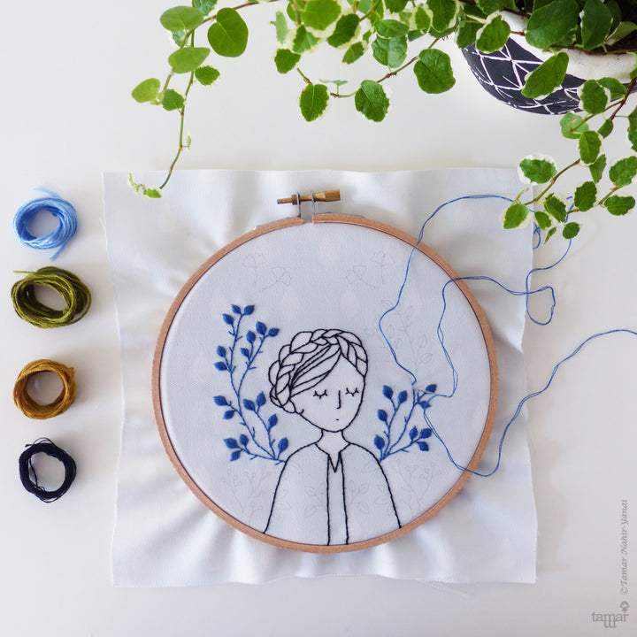 Modern Embroidery Kit : 6" Dreamy Lady by Tamar Nahir Embroidery Kit - Snuggly Monkey