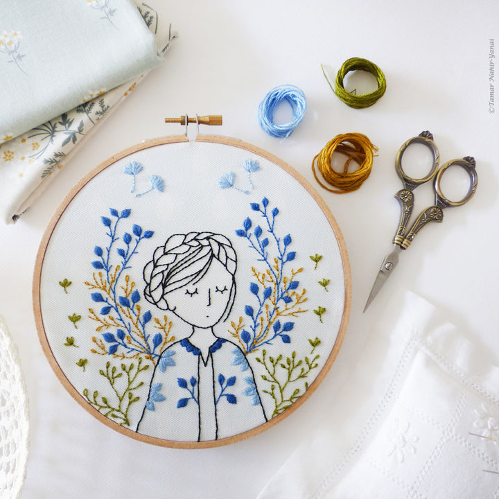 Modern Embroidery Kit : 6" Dreamy Lady by Tamar Nahir Embroidery Kit - Snuggly Monkey