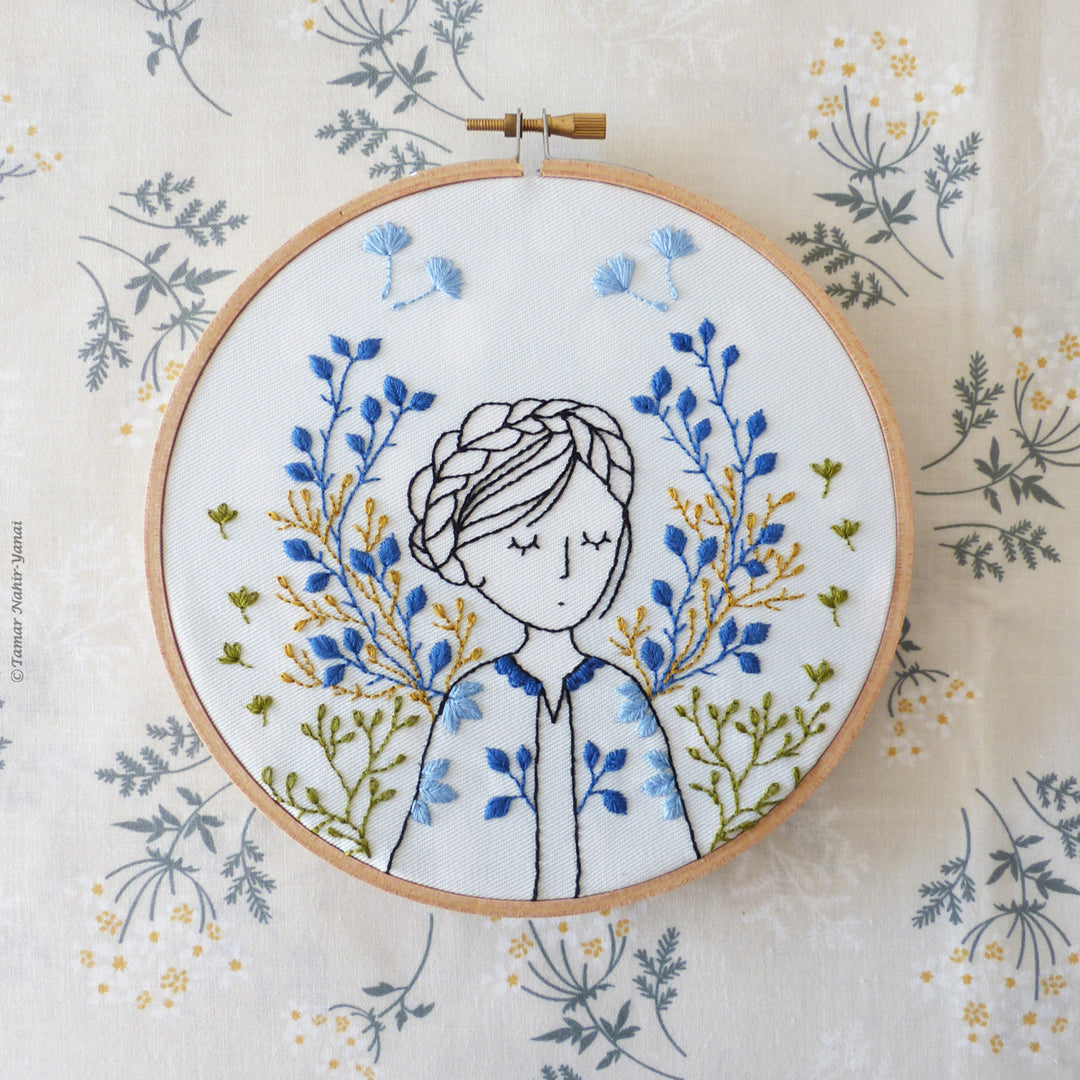 Modern Embroidery Kit : 6" Dreamy Lady by Tamar Nahir Embroidery Kit - Snuggly Monkey