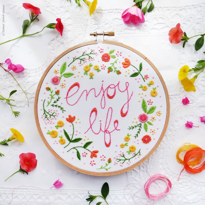 Embroidery Kit : 6" Enjoy Life by Tamar Nahir Embroidery Kit - Snuggly Monkey