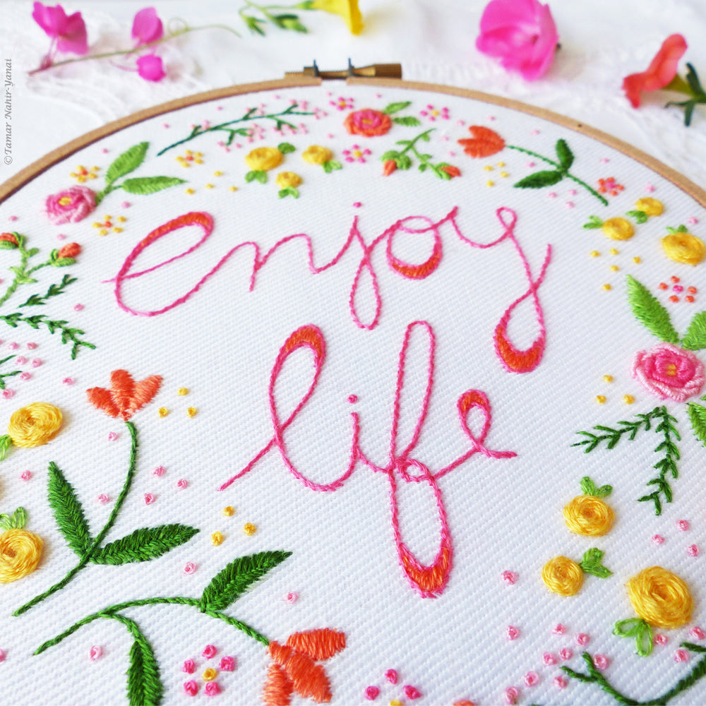 Embroidery Kit : 6" Enjoy Life by Tamar Nahir Embroidery Kit - Snuggly Monkey