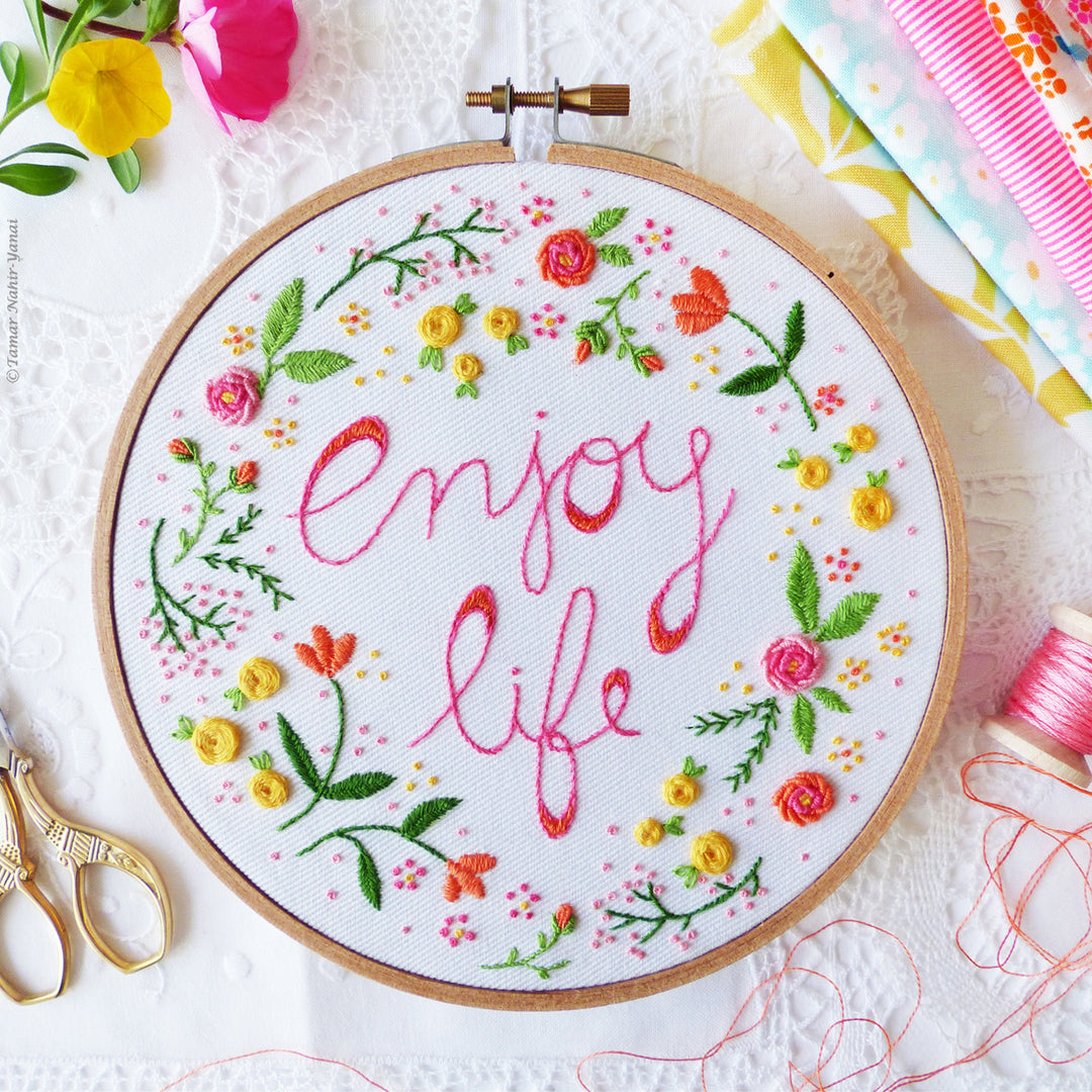 Embroidery Kit : 6" Enjoy Life by Tamar Nahir Embroidery Kit - Snuggly Monkey