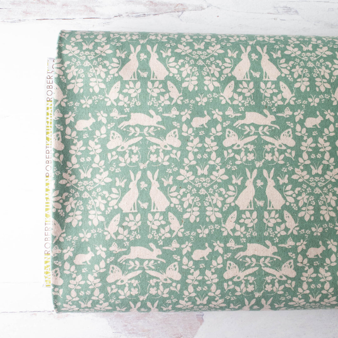 Sevenberry Cotton Flax Fabric - Sage Bunnies & Butterflies