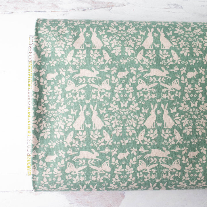 Sevenberry Cotton Flax Fabric - Sage Bunnies & Butterflies