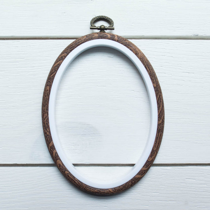 Faux Wood Embroidery Hoop - 5.5" Oval Embroidery Hoops - Snuggly Monkey
