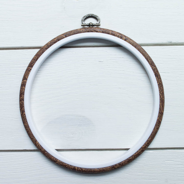Faux Wood Embroidery Hoop - 5.5" Round Flexi Hoop Embroidery Hoops - Snuggly Monkey