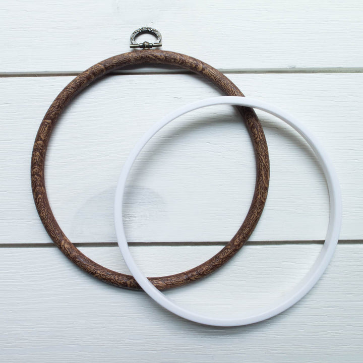 Faux Wood Embroidery Hoop - 5.5" Round Flexi Hoop Embroidery Hoops - Snuggly Monkey