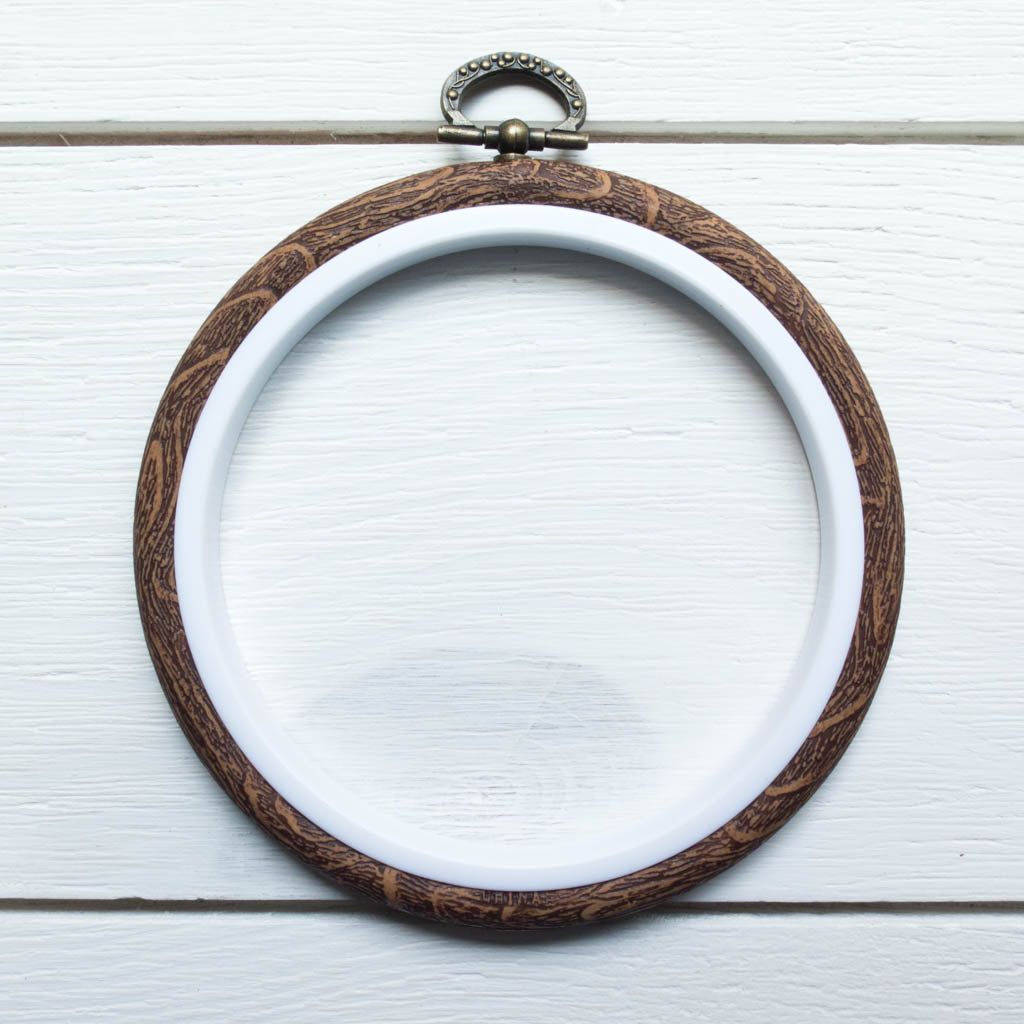Faux Wood Embroidery Hoop - 3.5" Round Flexi Hoop Embroidery Hoops - Snuggly Monkey