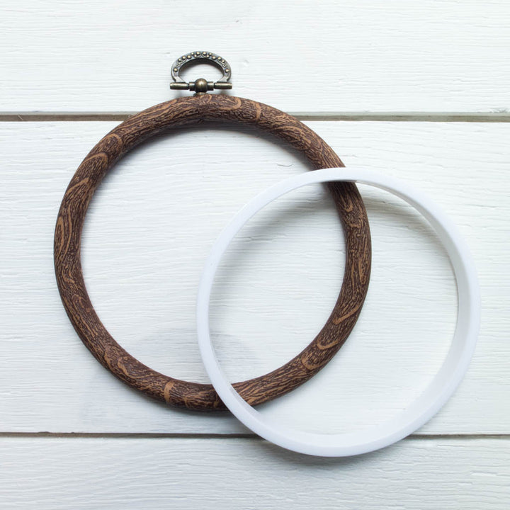 Faux Wood Embroidery Hoop - 3.5" Round Flexi Hoop Embroidery Hoops - Snuggly Monkey