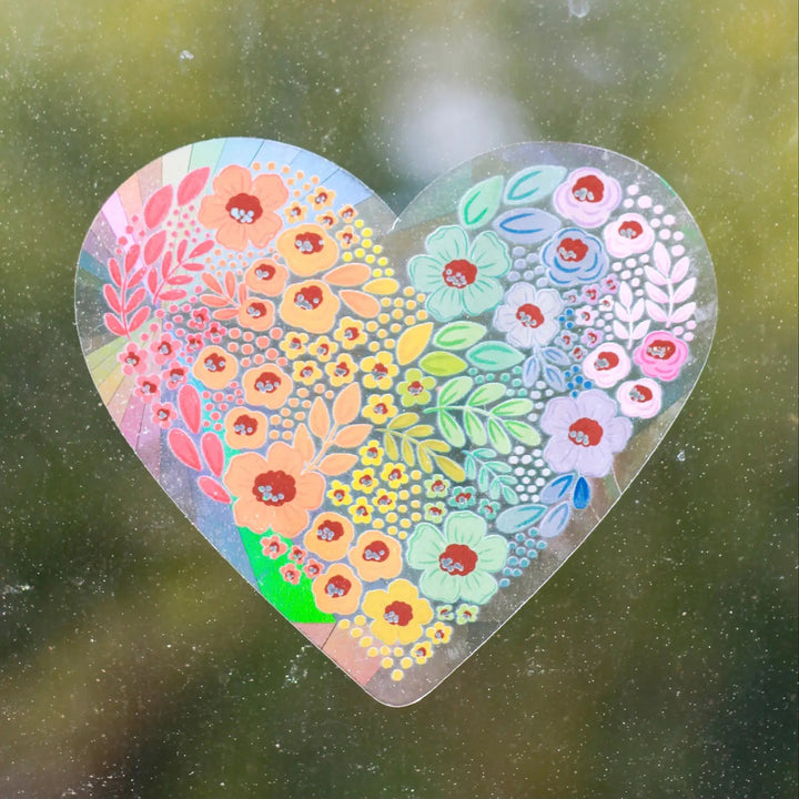 Rainbow Floral Heart Suncatcher Window Sticker
