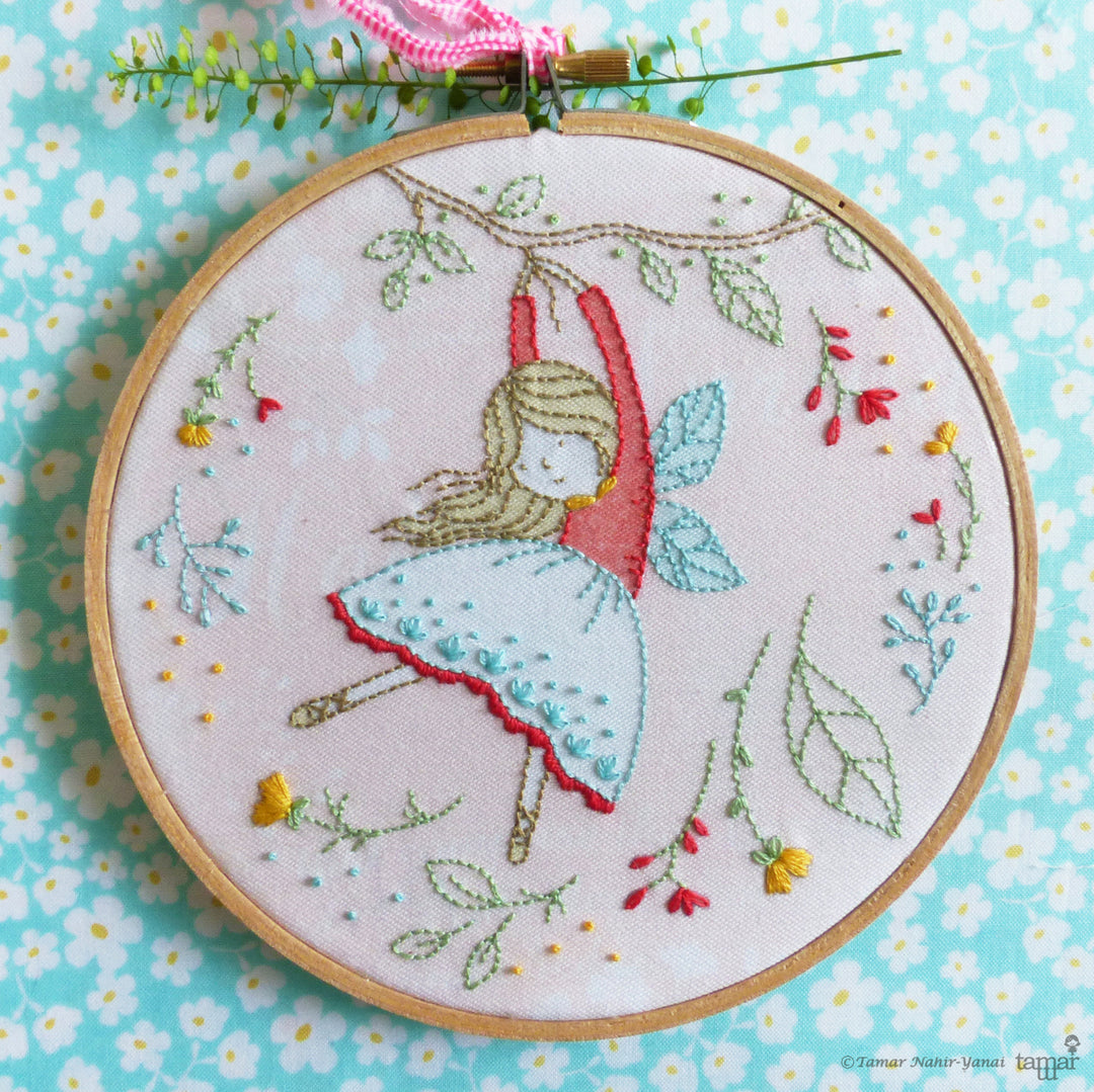 Embroidery Kit : 6" Flying Fairy by Tamar Nahir Embroidery Kit - Snuggly Monkey