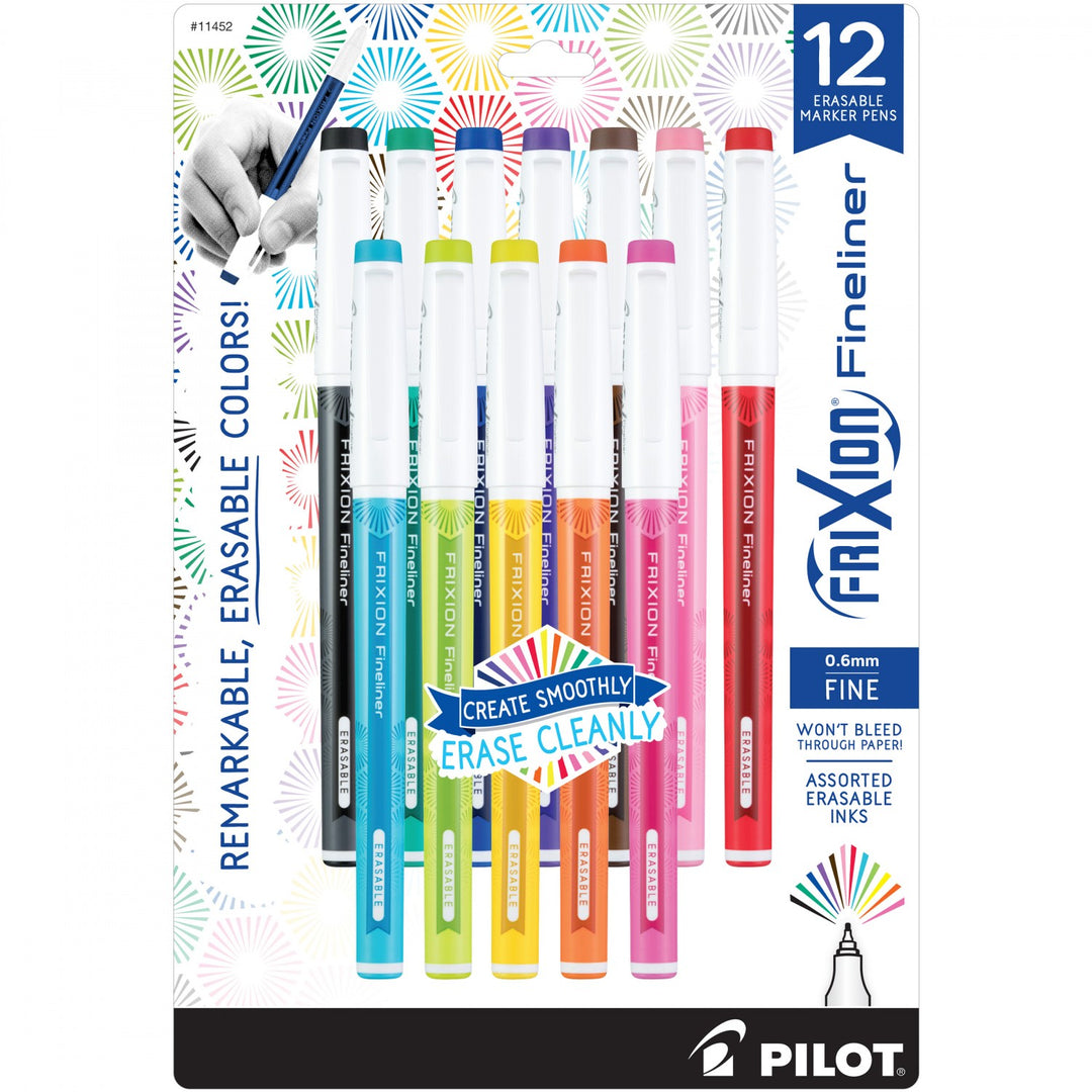 Frixion Fineliner Pens - 12 Pack Assorted Colors