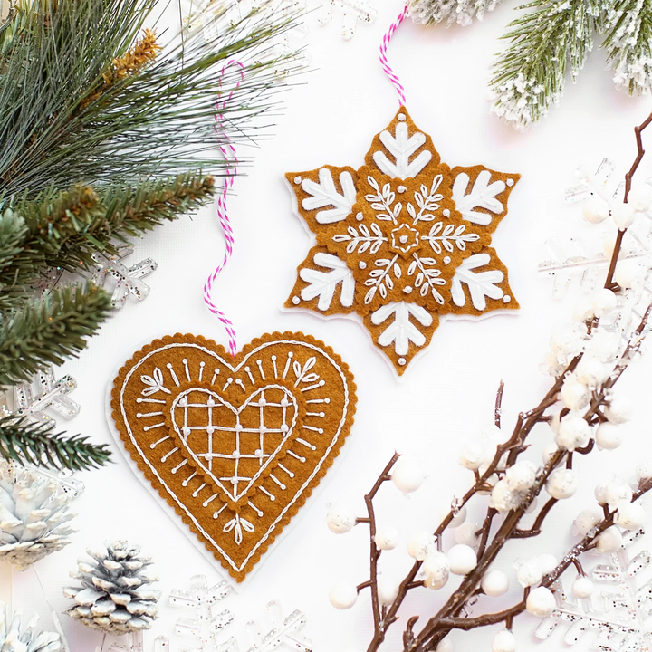Gingerbread Star & Heart Wool Felt Ornaments Kit