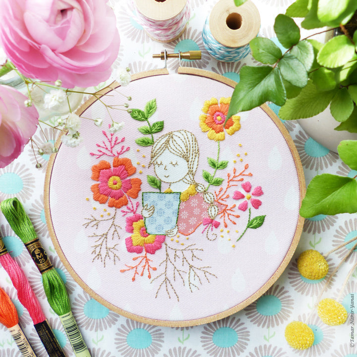 Modern Embroidery Kit : 6" Garden Lady by Tamar Nahir Embroidery Kit - Snuggly Monkey