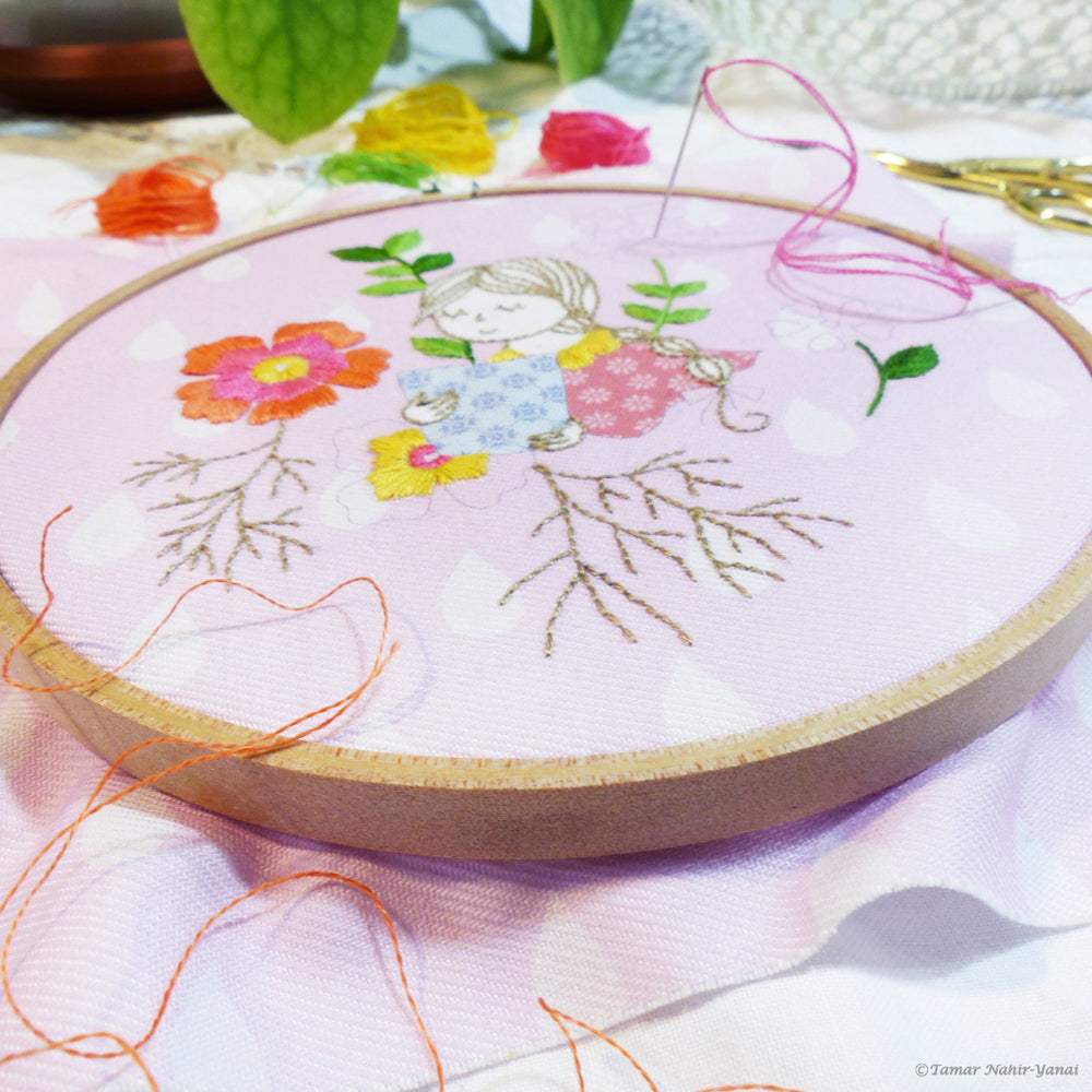 Modern Embroidery Kit : 6" Garden Lady by Tamar Nahir Embroidery Kit - Snuggly Monkey