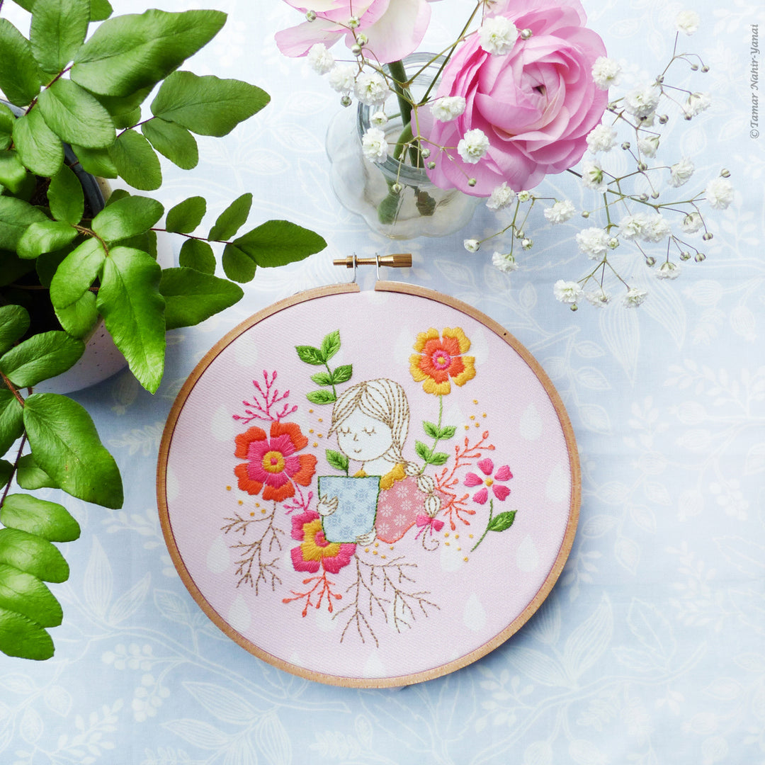 Modern Embroidery Kit : 6" Garden Lady by Tamar Nahir Embroidery Kit - Snuggly Monkey