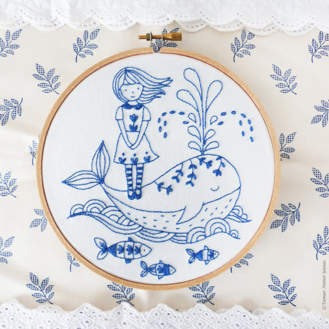 Embroidery Kit : 6" Girl and a Whale by Tamar Nahir Embroidery Kit - Snuggly Monkey