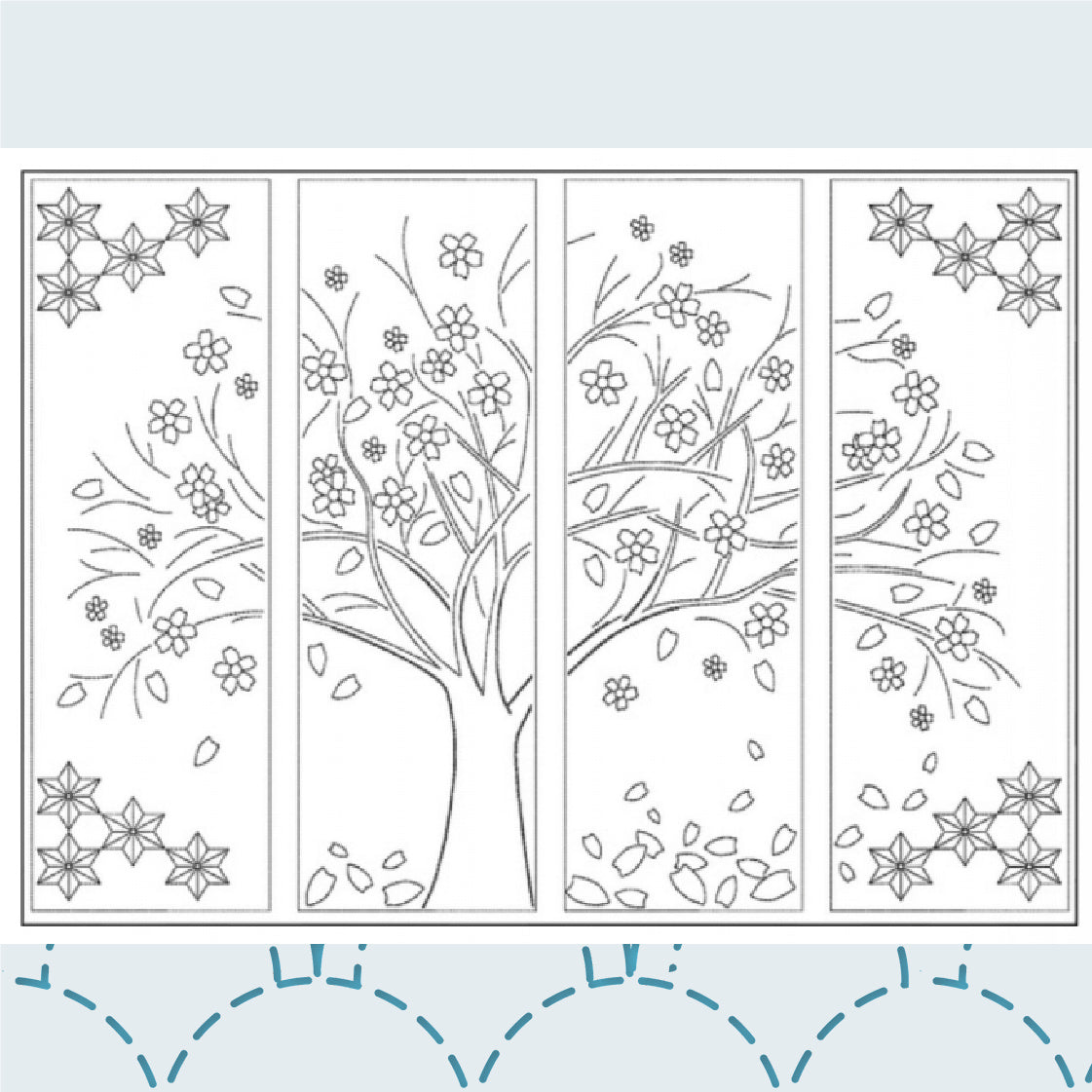 Large Sashiko Sampler - 4 Panel Cherry Blossom Tree – Snuggly Monkey
