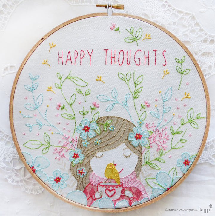Embroidery Kit : 8" Happy Thoughts by Tamar Nahir Embroidery Kit - Snuggly Monkey