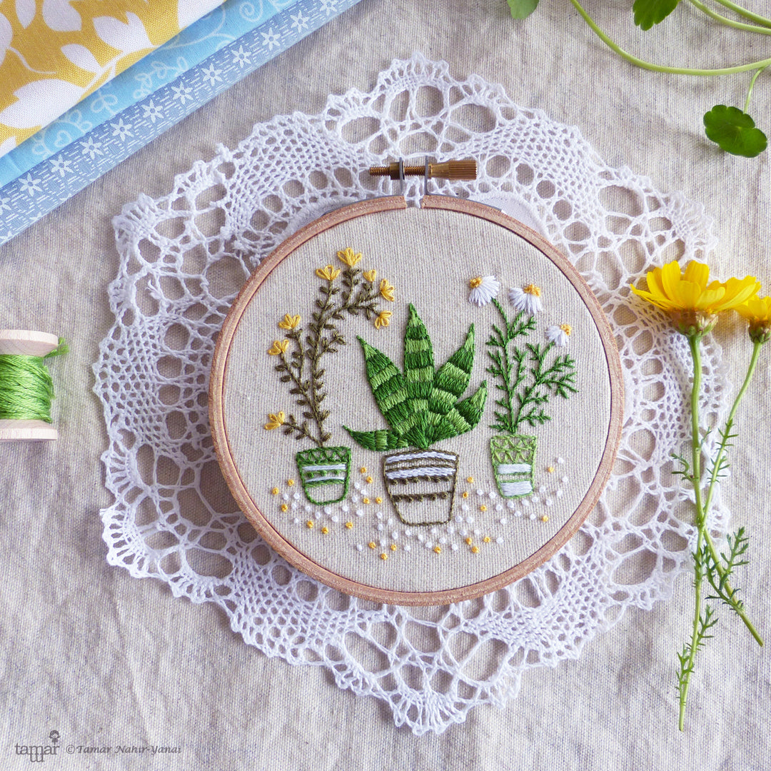 Embroidery Kit : 4" House Plants by Tamar Nahir Embroidery Kit - Snuggly Monkey