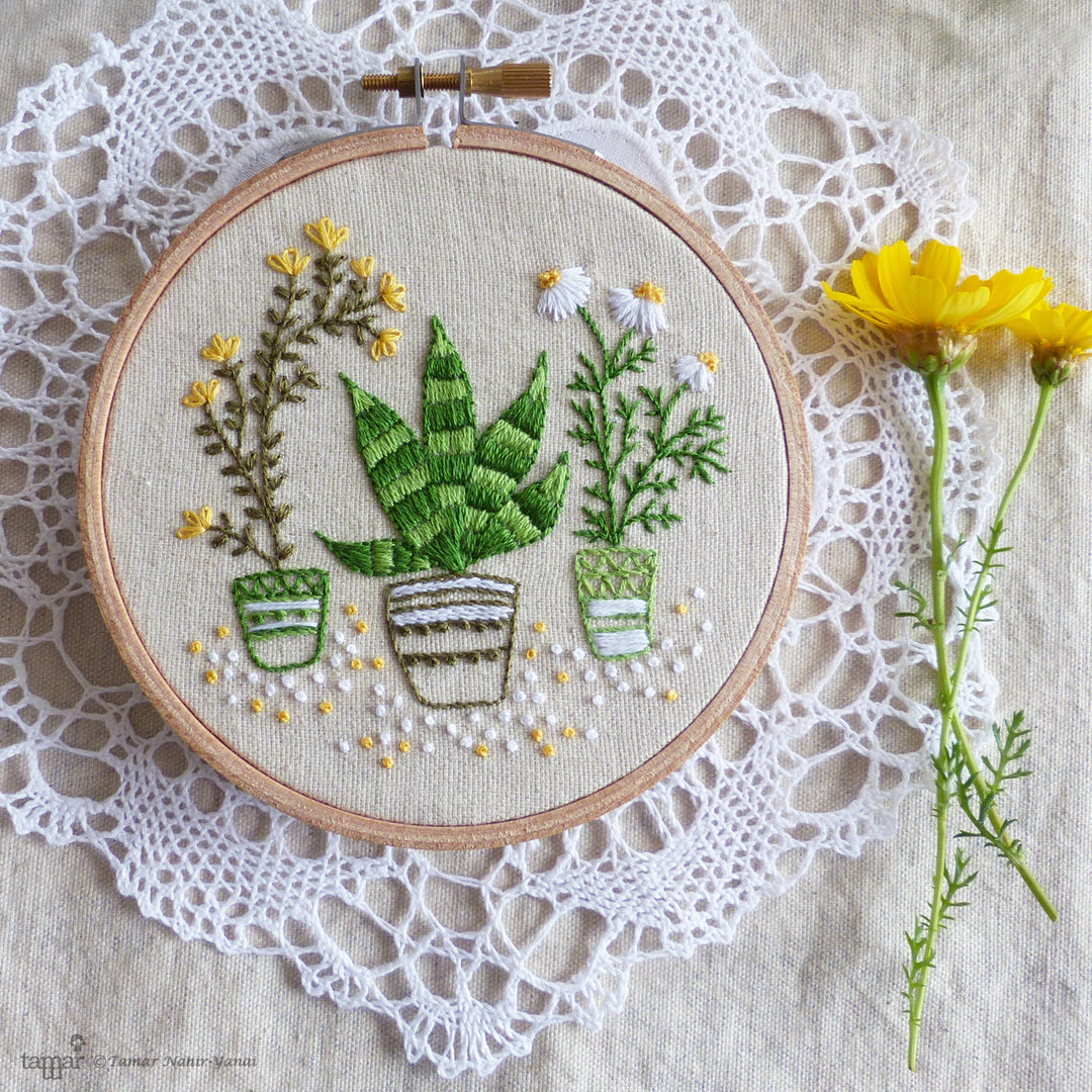 Embroidery Kit : 4" House Plants by Tamar Nahir Embroidery Kit - Snuggly Monkey