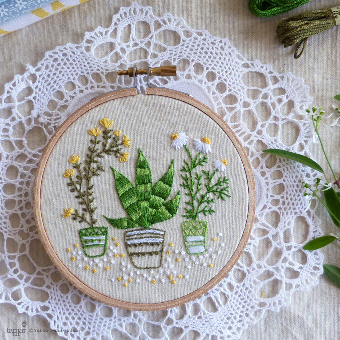 Embroidery Kit : 4" House Plants by Tamar Nahir Embroidery Kit - Snuggly Monkey