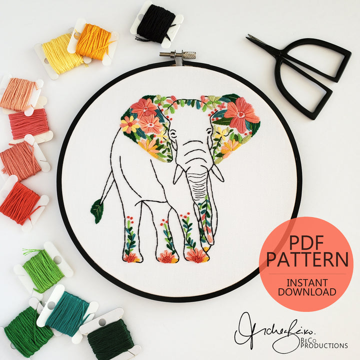 PDF PATTERN - Floral Elephant by BeCo Productions